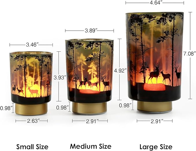 Eywamage Large Battery Operated Table Lamp with Remote, Forest Deer Accent Lamp, Cordless Glass Lamp for Bedroom Living Room