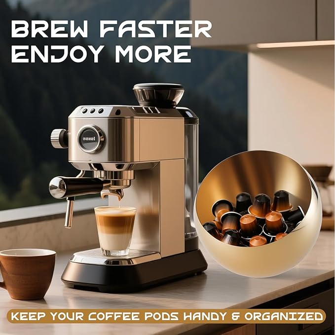 Coffee Pod Holder, Large Capacity Stainless Steel Storage Rack for Coffee & Espresso Pods - Countertop Coffee Bar Accessories (Gold Without Base, Large)