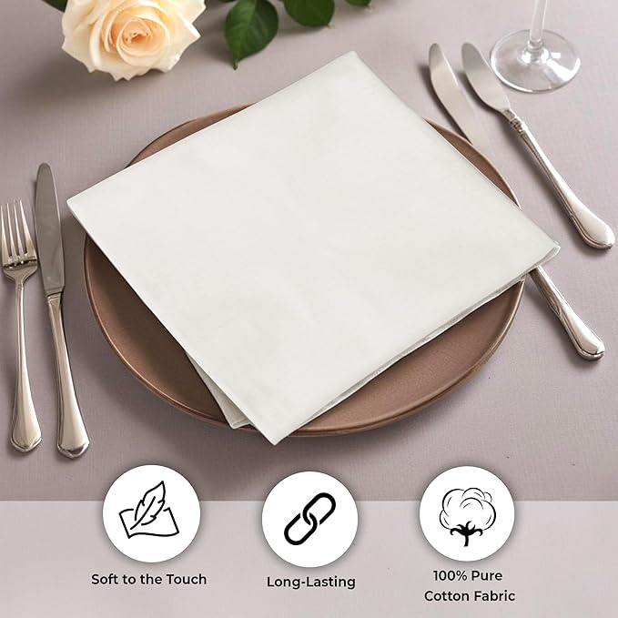 Urban Villa Cloth Napkins 100% Cotton Highly Absorbent Washable Durable Reusable Premium Dinner Napkins Ideal for Gifts for Mothers Day Hotel Farmhouse Parties - Ivory (18" x 18", Set of 12)