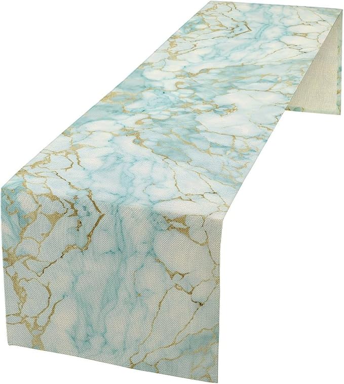 Marble Table Runner, Light Blue Abstract Textured Art Modern Table Runner for Kitchen Dining Home Party Birtyday Wedding Decor, 13x60 Inch