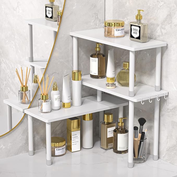 JayRex Bathroom Organizer Countertop Kitchen Counter Shelf 2 Tier Separable for Multiple Use