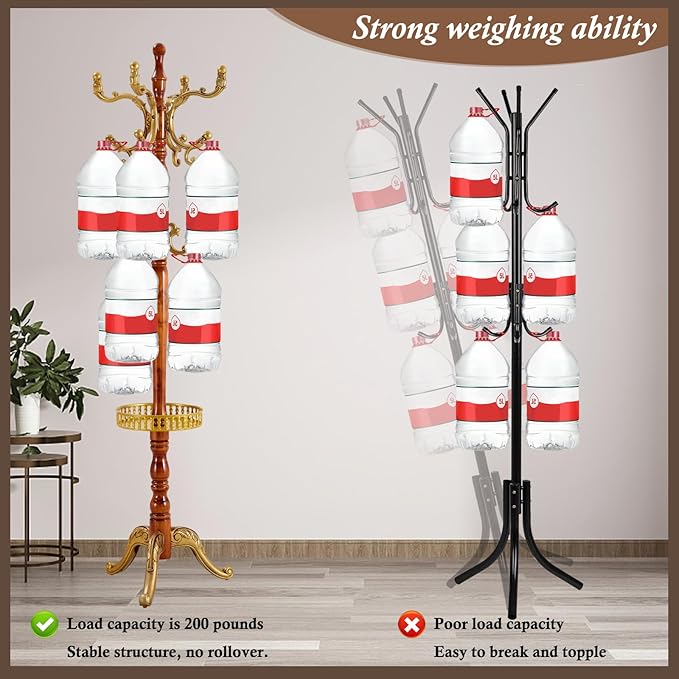 Wooden Coat Rack Freestanding, Vintage Coat Racks with Sturdy Round Base, Adjustable Height 37.40"-72.83" Entrance Coat Rack for Bedroom Living Room Entryway (Begonia Upgraded version)