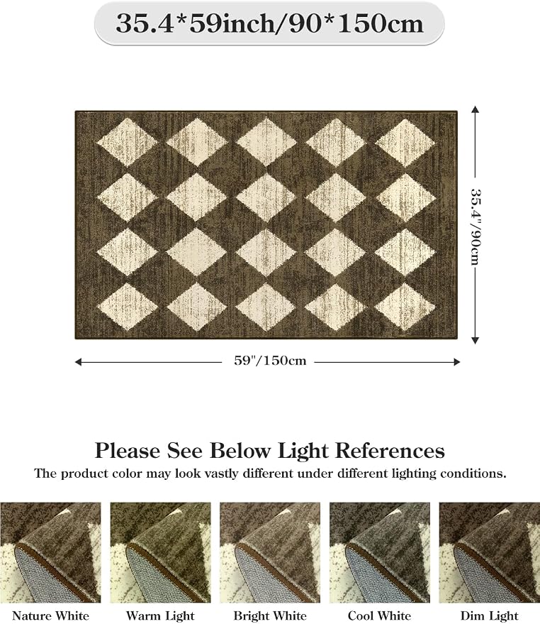 Lahome Zelie Machine Washable 3x5 Area Rug, Soft Rugs for Entryway Non Slip Kitchen Rugs, Moroccan Trellis Non Slip Non Shedding Printed Indoor Front Door Carpet for Bathroom Entrance, Brown