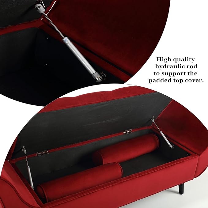 65" Velvet Storage Bench, 65" Vintage Upholstered Rolled Armed Button Tufted Stool Bench for Bedroom, Living Room, Entryway, Hallway, Dressing Room (Wine-red)