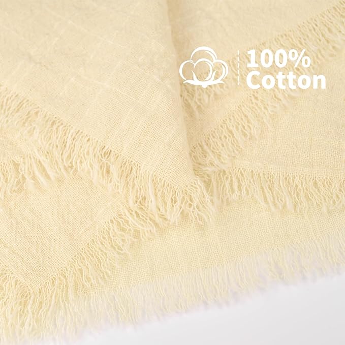Showgeous 10 Pack Beige Cloth Napkins with Fringe 16x16 inch 100% Cotton Beige Napkins Handmade Dinner Napkins Bulk Washable Soft Rustic Table Napkins for Wedding Parties Bridal Baby Shower