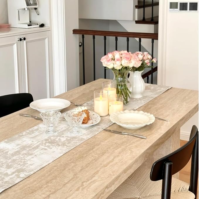 Table Runner Cashmere Texture, Beige 12x60 Inch, Thick Cotton Polyester Table Runners 60 Inches Long, Modern Table Runner Farmhouse Rustic Home Decor
