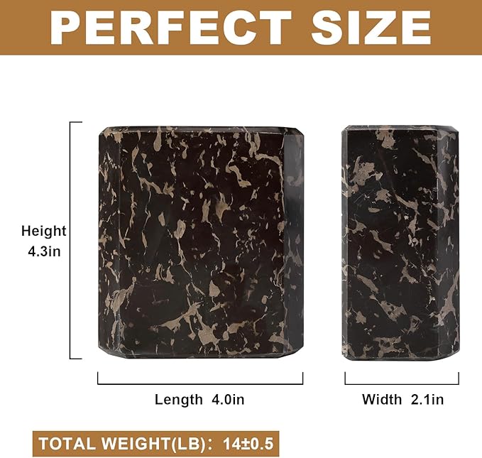 BCS Italy Natural Marble Bookends for Shelves, 7lbs Decorative Book Ends for Heavy Books, Athenian Column Stone Book Holders, Office Bookshelf Stopper Decor for Books, CDs, Video Games (Nero Portoro)