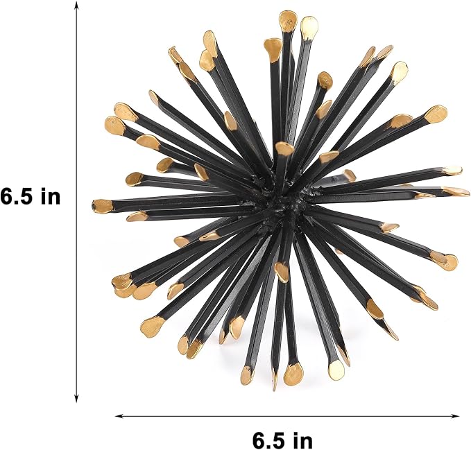 6.5 Inch Starburst Table Decoration, Modern Metal Decorative Spike Tabletop Sculpture Shelf Accents, Black & Gold