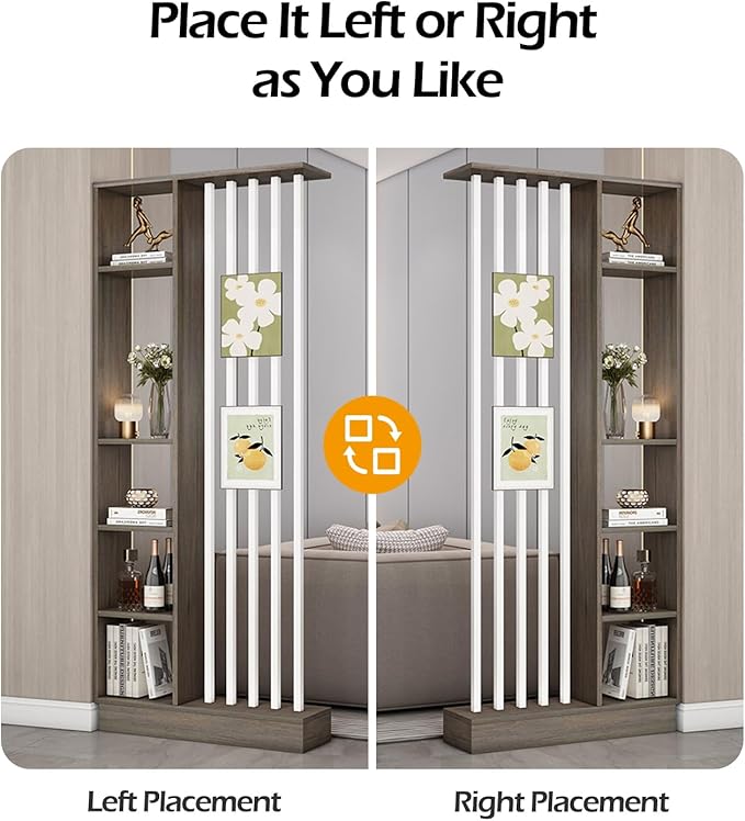 Wall Room Divider, Storage Cabinet Storage Display with Shelves, Modern Freestanding Wood Room Divider Screen, Wall Privacy Screens for Home Decorative (Grey Oak+White,55" L x 9.5" W x 79.5" H)