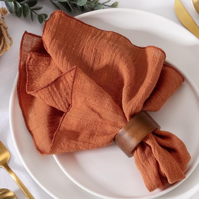 MLMW Cloth Napkins Set of 10 Terracotta Spring Summer Cotton Linen Napkins Bulk Washable 16.5"×16.5" Table Napkins for Wedding Party Baby Shower Bridal Shower Birthday