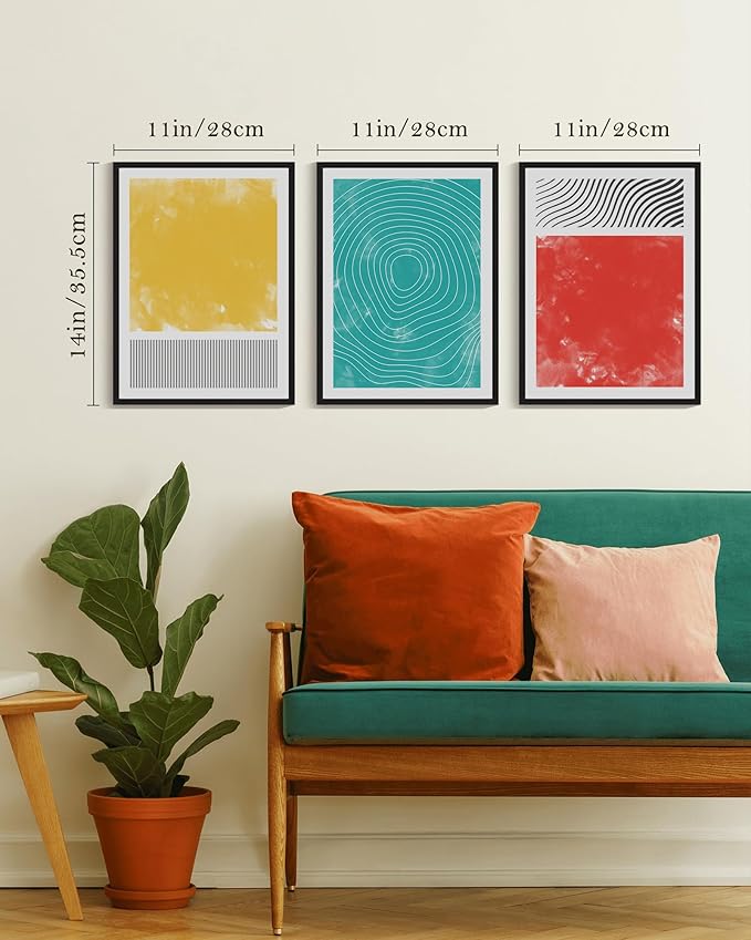 PHOPAGO Minimalist Abstract Framed Wall Art Modern Colorful Line Wall Decor Geometric Artwork 11x14in Black Framed