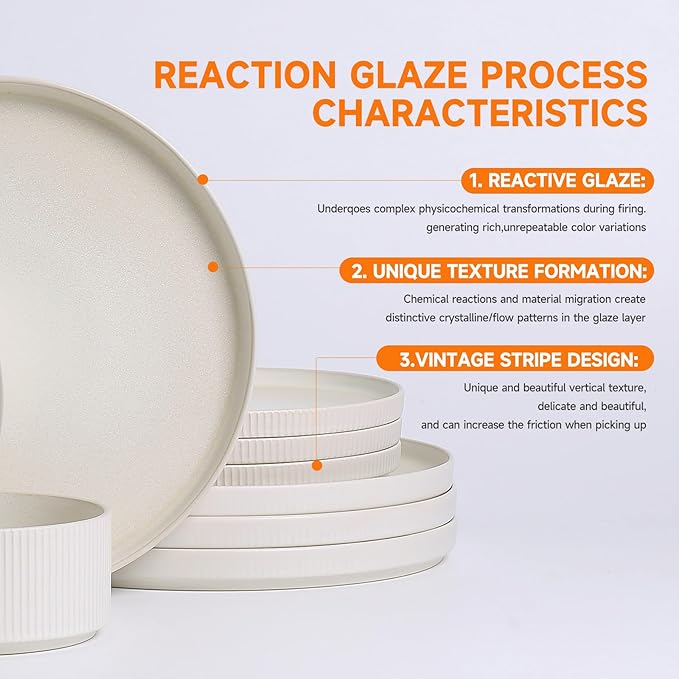 MONITO Ceramic Dinnerware Sets for 4, 12PCS Stoneware Plates and Bowls Sets, Reactive Glaze Dish Set, Chip and Scratch Resistant Double, Microwave and Dishwasher Safe, Matte White
