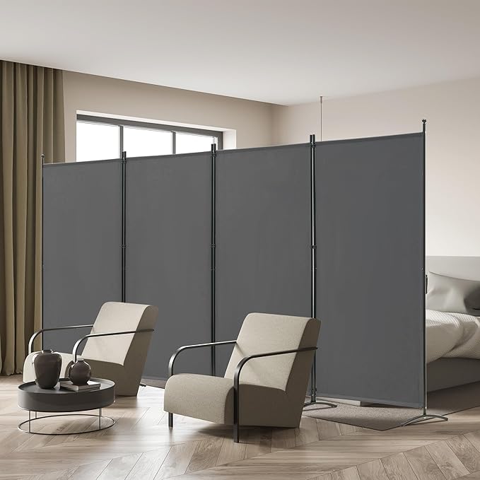Spurgehom 4 Panel Room Dividers Folding Privacy Screen, Freestanding Fabric Partition Portable Room Partition Wall Dividers for Home Office Room Restaurant, 136" W X 72" H (Grey)