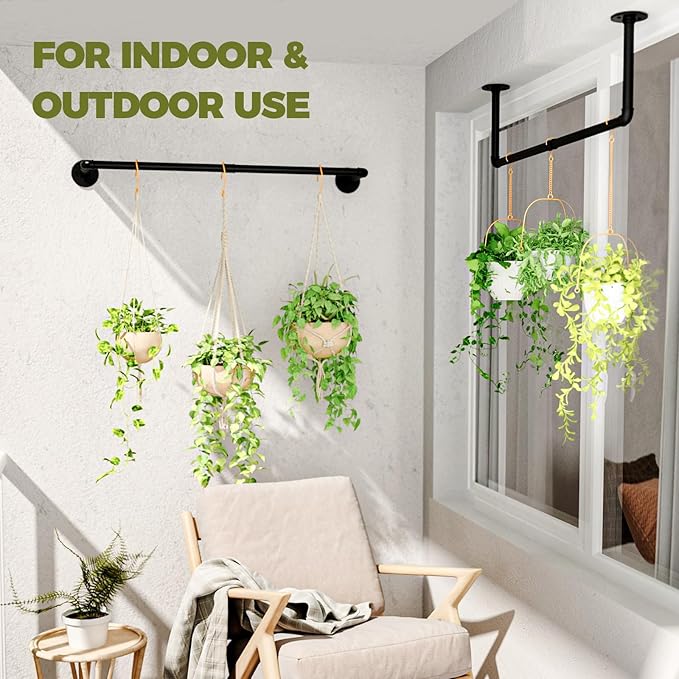 Galood 2Pc Hanging Planters for Indoor Plants Plant Hanger Indoor Hanging Plant Holder Black Metal Rod(Pot/Chain/Plant not Included