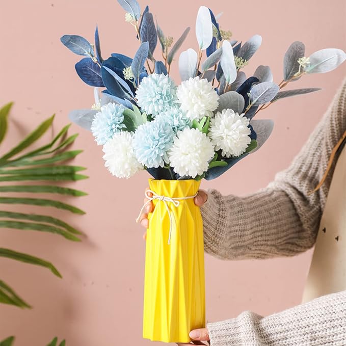 Disoza Ceramic Vase for Home Decor Yellow Flowers 9.5" H x 3.9" W Modern Flower Vase for Pampas Grass Dried for Living Room Decorations Porcelain Tulip Vases for Table Kitchen Decor