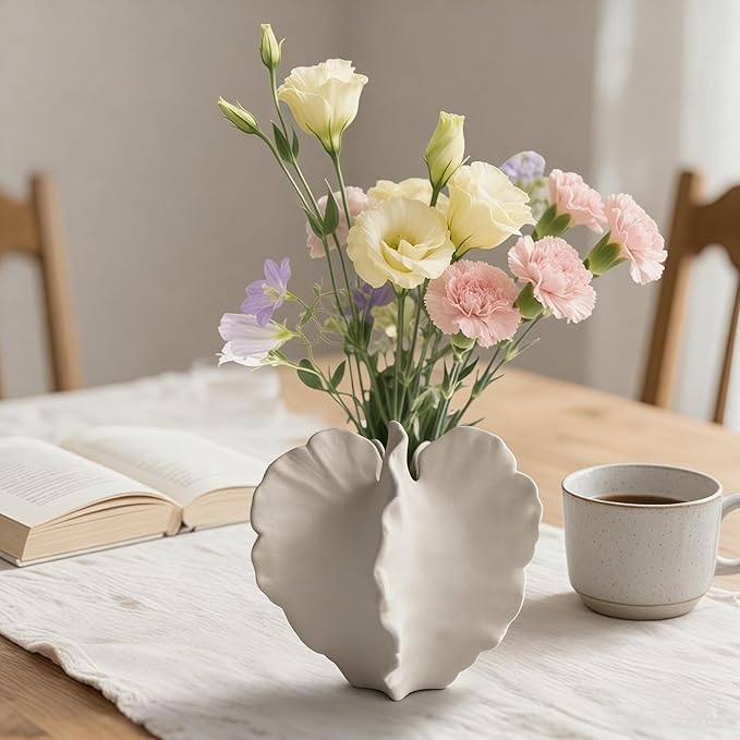 White Ceramic Vase for Home Decor,Modern Art Small Vase for Flowers,Artistic Table Centerpiece Decorative White Vase,Textured Coastal Style Accent for Living Room Shelf or Dining Room