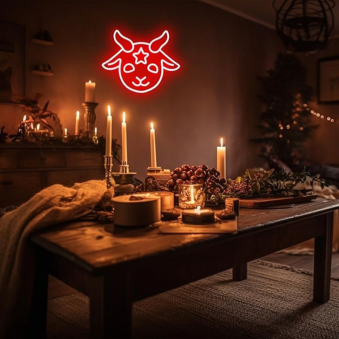 Allball Baphomet Neon Sign, Dimmable LED Signs Gothic Satan Sigil Halloween Neon Signs for Wall Decor, Lamb Demons Neon Light Signs, USB Powered for Halloween Home Bedroom Dorm College Party