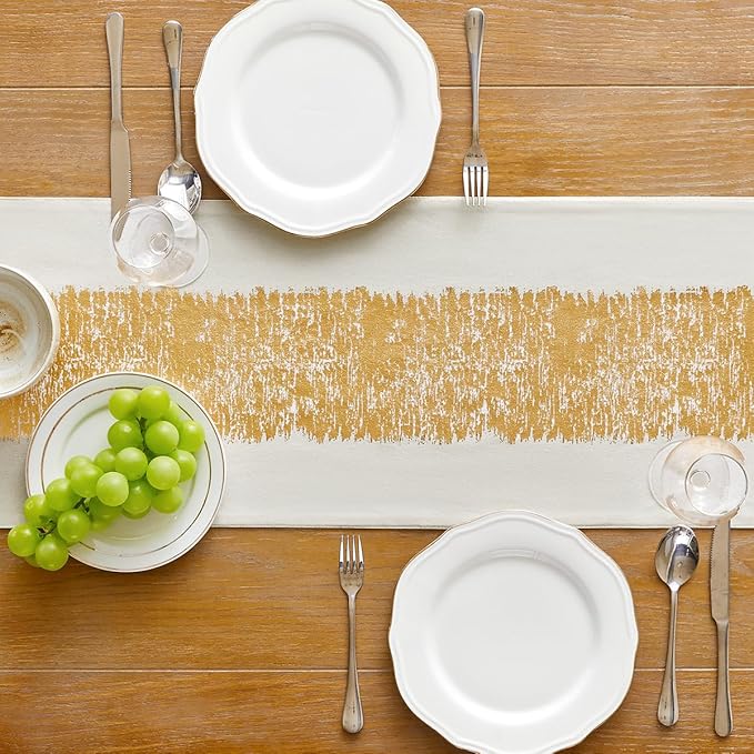 Metallic Style Table Runner, Cotton and Linen Gold Table Runners 72 inches Long,Pre-Pressed Metal Striping Process, Birthday Wedding Decorations for Home Living Room Decor(Gold, 13"x72")