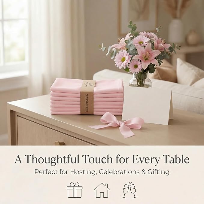 Urban Villa Cloth Napkins 100% Cotton Highly Absorbent Washable Reusable Premium Dinner Napkins Ideal for Gifts for Mothers Day Hotel Farmhouse Parties - Pink - Hemstitch (20" x 20", Set of 12)