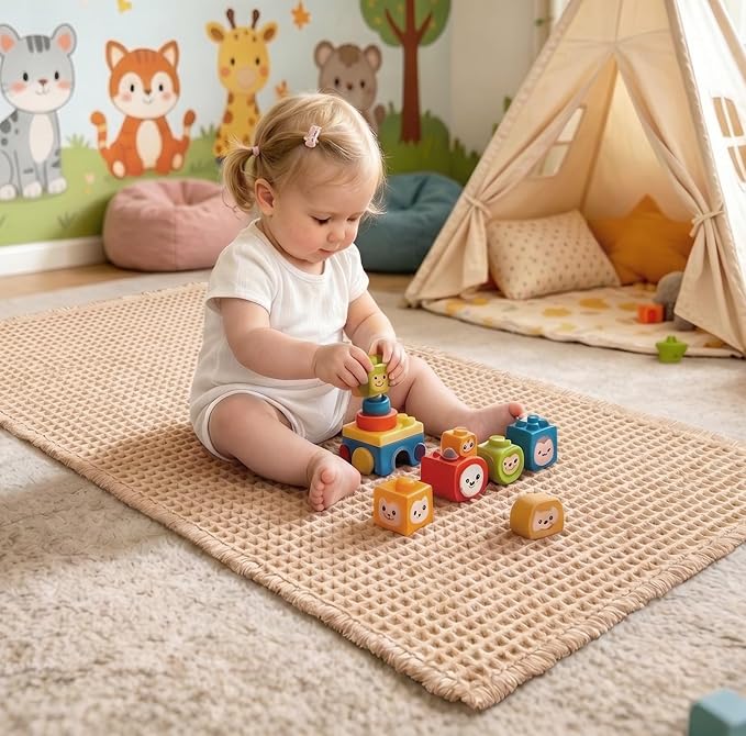 ILANGO Upgraded Waffle Bathroom Rugs,Super Absorbent Boho Non Slip Runner Bathroom Mats Quick Dry,Ultra Soft Machine Washable Mat with Tassels for Hallway,24x48,Beige