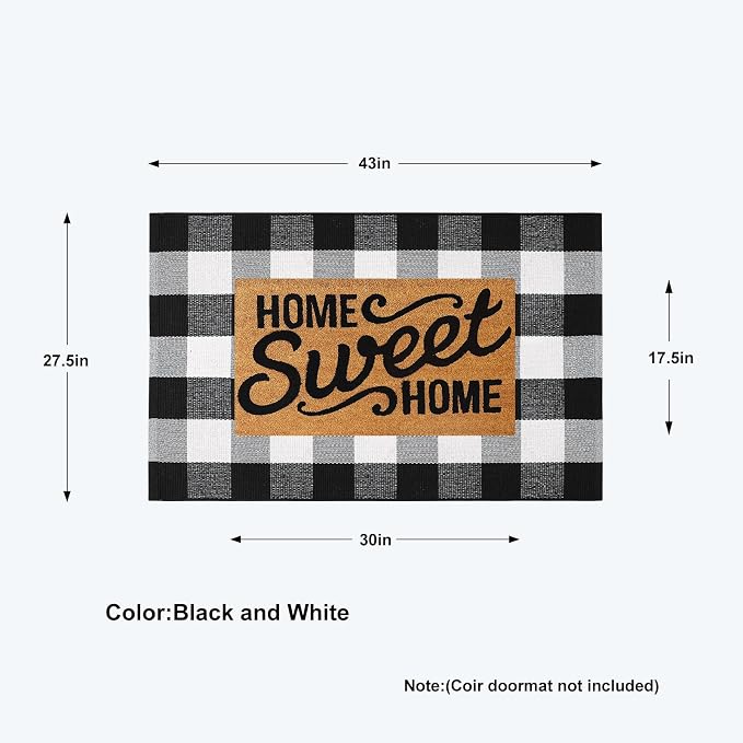 KIMODE Front Door Mat Buffalo Plaid Outdoor Rug 27.5"x43" Black and White Checkered Rug Farmhouse Front Porch Rug Outdoor Srping Decor Cotton Woven Washable Layered Door Mats