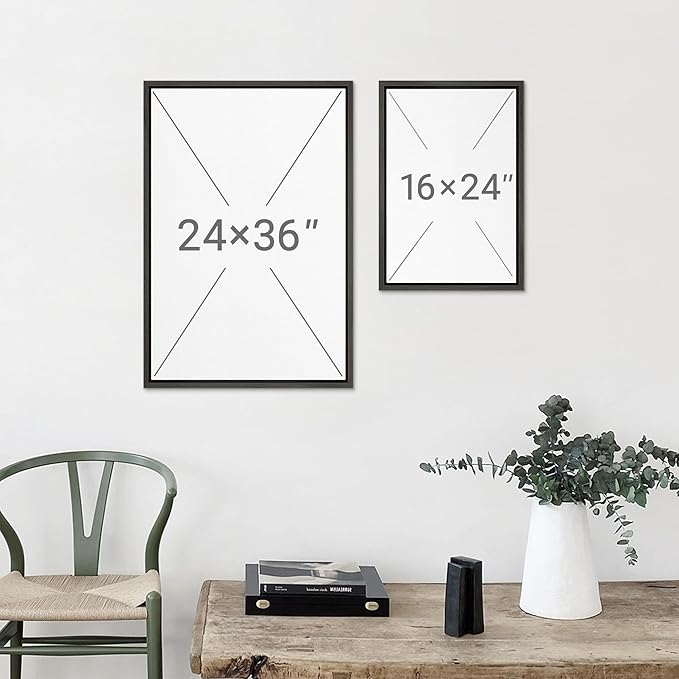 MUDECOR Framed Canvas Print Wall Art Vintage Folk Style Shark Pattern Illustrations Minimalism Decorative Bohemian Colorful Zen for Living Room, Bedroom, Office - 16"x24" NATURAL