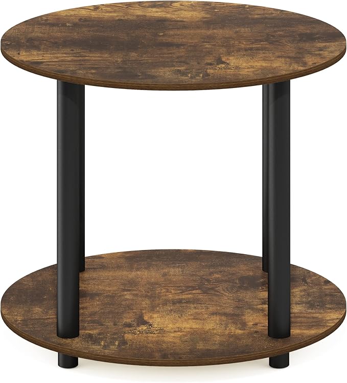 Furinno Turn-N-Tube Simple Design 2-Tier Round Wooden Small Coffee Table, Amber Pine