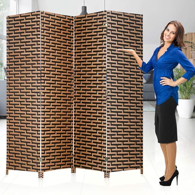 Room Dividers and Folding Privacy Screens 4 Panel 6 ft Foldable Portable Room Seperating Divider, Handwork Wood Mesh Woven Design Room Divider Wall, Room Partitions and Dividers Freestanding, Stack