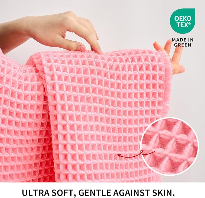 Disolla Waffle Bath Mat, Non Slip Absorbent Bathroom Rug, Machine Washable Quick Dry Ultra Soft Bathroom Floor Mat, Pink Bath Rug for Tub Shower, 24''x36''