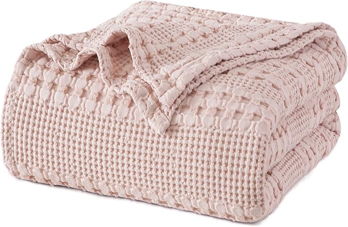 PHF 100% Cotton Waffle Weave Blanket Twin Size for Bed, Soft Lightweight & Breathable for Spring and Summer, All-Season Comfort, Luxury Aesthetic Blanket for Home Decor, 66"x90", Pink/Mauve