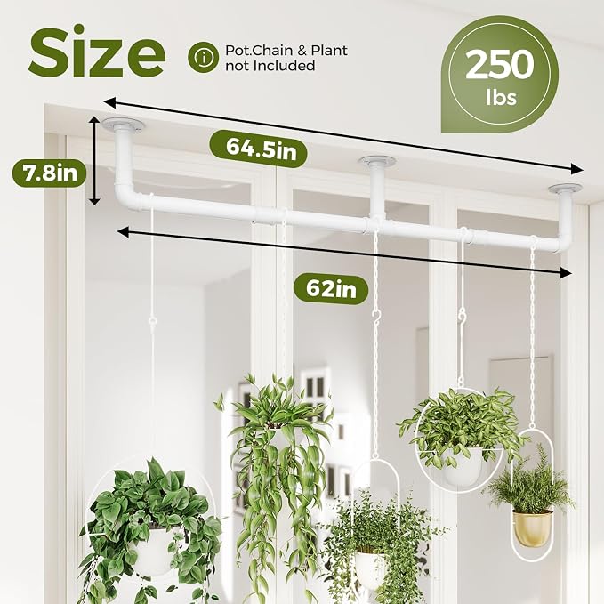 Bamworld Window Plant Hanger Indoor 63in 2PCS Hanging Planters for Indoor Plants Hanging Plants Holder Hanging Rod Window Plant Shelves Wall Planters Pot/Chain/Plant Not Included (White)