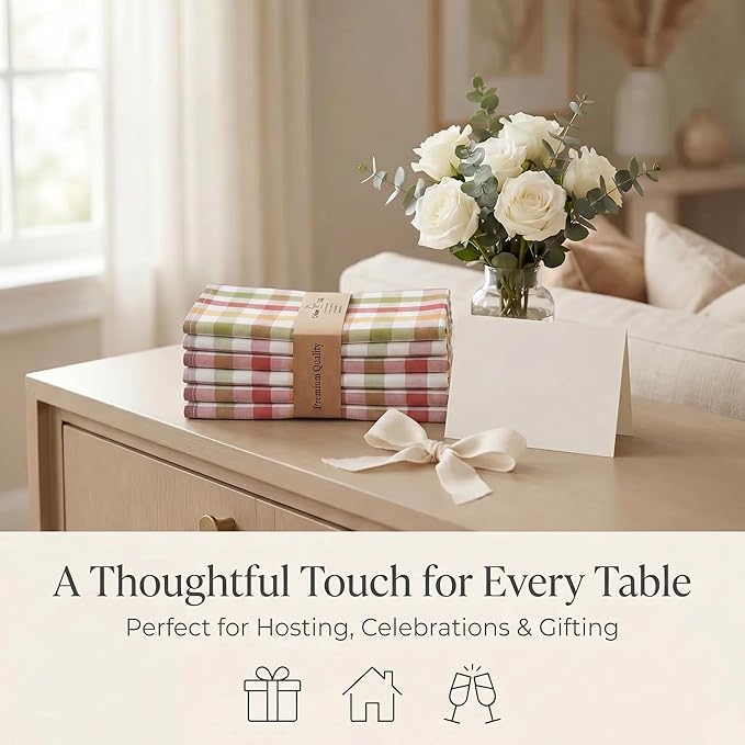 Urban Villa Cloth Napkins 100% Cotton Highly Absorbent Washable Durable Reusable Premium Dinner Napkins Ideal for Gifts for Mothers Day Hotel Farmhouse Parties - Harvest Checks (20" x 20", Set of 12)