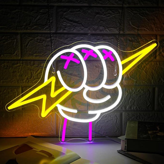 Lightning Hand Neon Sign for Wall Decor Dimmable Holding Neon Light Sign Lightning Bolt LED Sign for Teens Kids Bedroom Living Room Birthday Party Game Room Man Cave Decoration Gift
