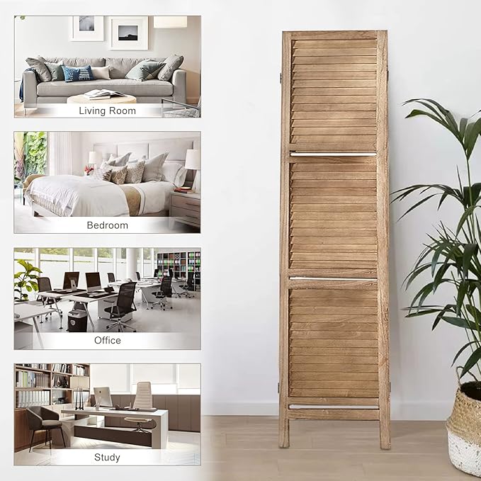 Room Divider with Shelves, Privacy Screen, Room Dividers and Folding Privacy Screens, 5 Panel Wood Temporary Wall Partition Separation Separator, Brown