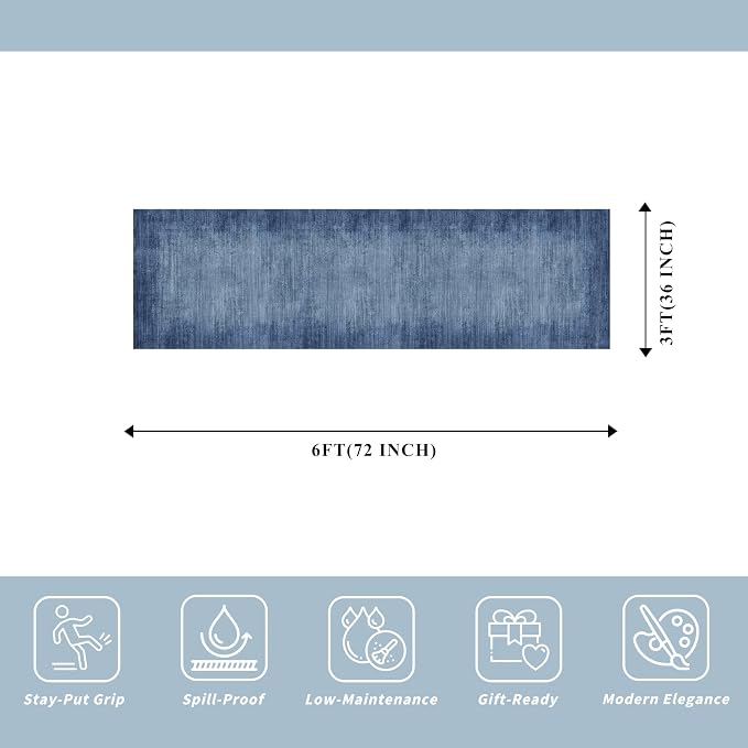 2x6ft Non-Slip Washable Kitchen Rug - Modern Carpet Runner for Hallway,Bedroom Bedside,Laundry Room,Entryway with Rubber Backing – Abstract Neutral Low-Pile Thin (Navy Blue,2x6)