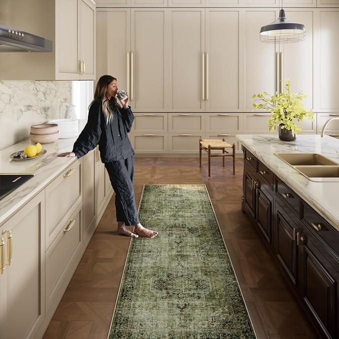 Machine Washable Kitchen Runner Rug: 2'x6' Hallway Rug Non Slip Low-Pile Stain Resistant Soft Carpet Runners for Entryway Hallways Kitchen Laundry Room Beside Farmhouse