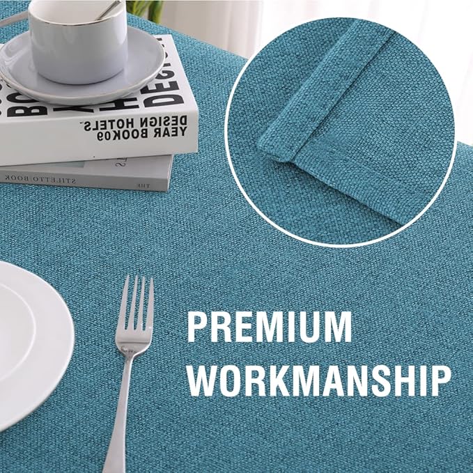H.VERSAILTEX Linen Textured Tablecloth Round 70 inch Waterproof Decorative Table Cloth Spill-Proof Linen Look Cover for Party Table Extra Soft and Thick Fabric Wrinkle Free, Heather Storm Blue