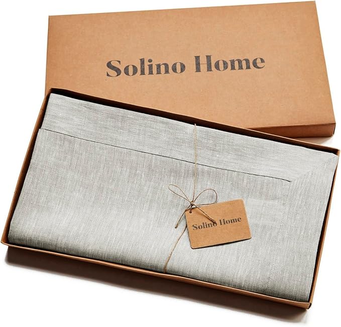 Solino Home Linen Tablecloth 60 x 108 Inch - 100% Pure Linen Oyster Grey Table Cloth for Rectangular Tables - Athena, Machine Washable Cloth Tablecloth for Summer