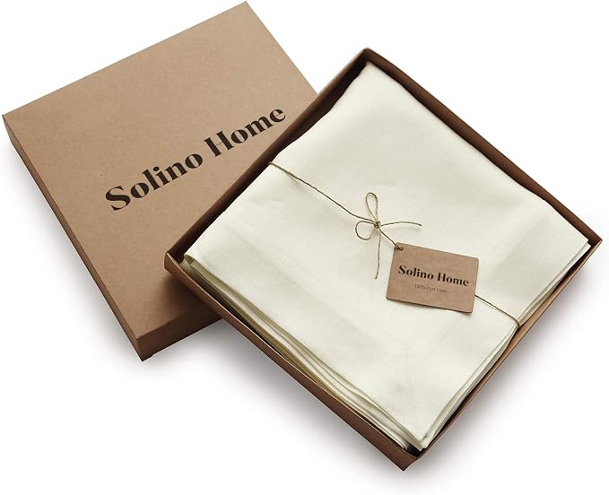 Solino Home Ivory Linen Tablecloth 60 x 156 Inch - 100% Pure Linen Table Cloth for Rectangle Tables - Fete, Machine Washable Tablecloth for Summer