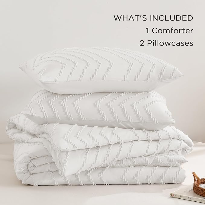 Andency White Oversized Super King Comforter Set 120x120, Extra Large King Size Comforter Oversize Boho Soft Warm Bedding Comforter Sets, 3 Pieces Aesthetic Chevron Textured Bedding Set