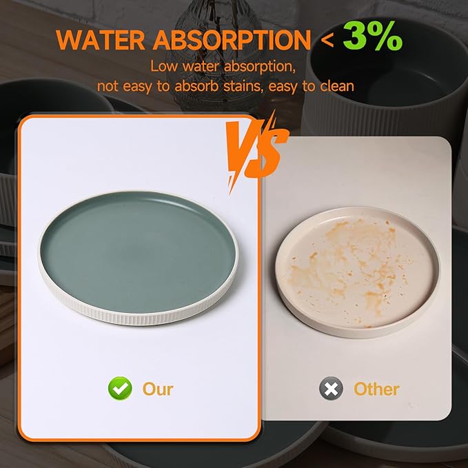 MONITO Ceramic Dinnerware Sets for 4, 12PCS Stoneware Plates and Bowls Sets, Reactive Glaze Dish Set, Chip and Scratch Resistant Double, Microwave and Dishwasher Safe, White Cyan