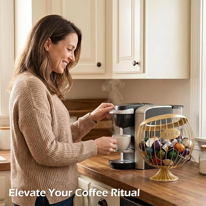 SpaceTime Coffee Pod Holder with Slanted Wide-Open Design,Large Capacity Metal Iron Coffee Capsule Organizer for Countertop,Coffee Pod Basket for Standard Coffee Pods Fruit Snack Storage (Black)