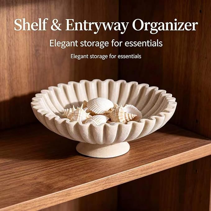Large Resin Pedestal Decorative Bowl -9.5in Beige Decorative Fruit Bowl for Kitchen Counter, Matte Beige Bowls, Modern Decorative Centerpiece Bowl for Home Decor, Table Decor, Entryway Key