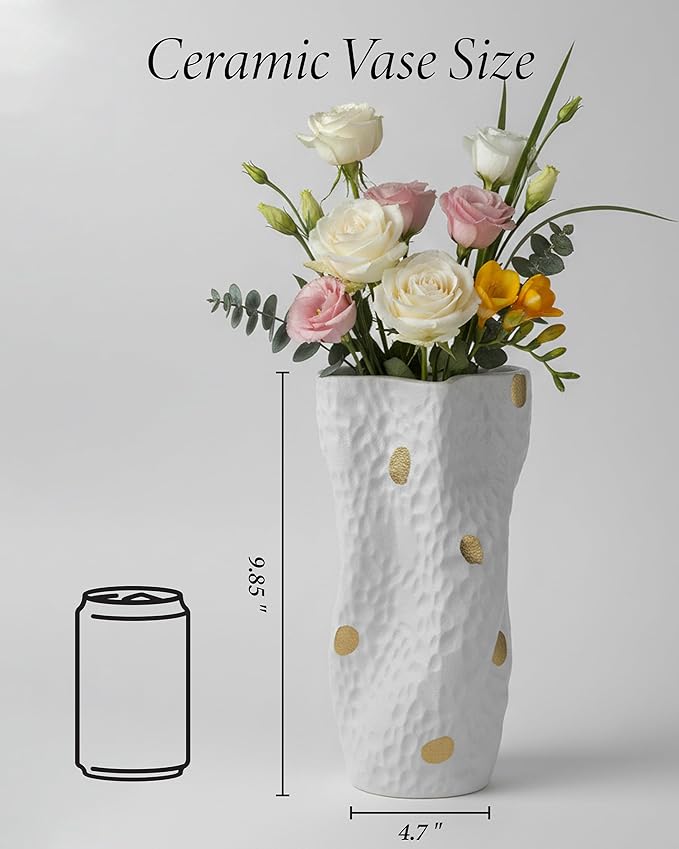Ceramic Vases for Home Decor, 9.9 Inch Organic Nature Twisted Shape, OOSTONEE Gold Modern Wabi Sabi Unique Flower Vase for Home, Living Room, Bedroom, Dining Table, Centerpiece Decor
