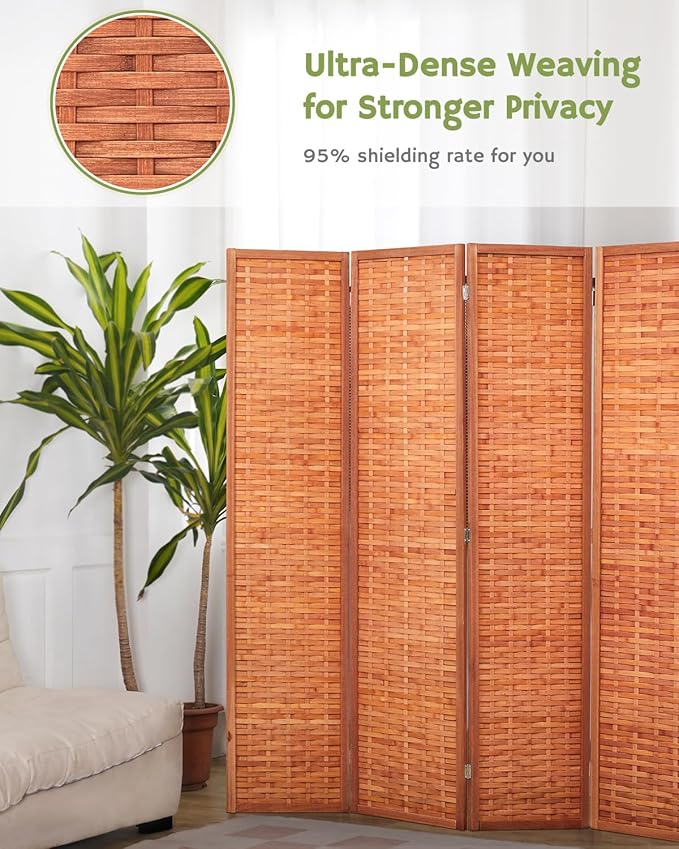 JOSTYLE 6ft Folding Privacy Screens 4-Panel Freestanding Room Dividers, Reddish Brown, 70.9" H x 79.9" W