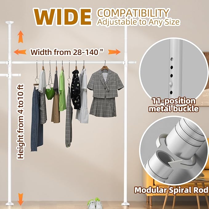 Room Divider Curtain Rod for Wide Space Room Separation,4-10ft(H) 28-209inch(W) Wall Divider for Room Separation, Heavy Duty Room Partition Separator, Adjustable Folding Privacy Screens,White