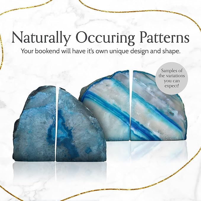Nature's Decorations Teal Agate Bookends - A-Quality Small Heavy Duty Geode, Turquoise & Aqua Room Decor Accents, Unique Crystal Gift, 1 Pair (2-3 lbs)