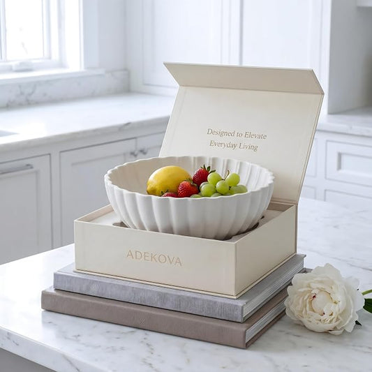 Chalk White | Decorative Concrete Bowl | Large Handcrafted 12 Inch Ceramic Fruit Bowl | Decorative Bowl for Keys & Entryway Decor | Modern Home Decor Centerpiece