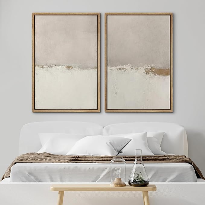SIGNWIN Framed Canvas Print Wall Art Beige Gray Paint Strokes Abstract Grunge Landscape Prints Modern Art Minimalist Neutral Decor for Living Room, Bedroom, Office - 16"x24"x2 Natural