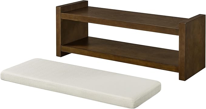 Accent Bench with Lower Shelf Shoe Rack, Padded Seating Bench for Living Room, Modern Compact Bed End Bench with Storage for Bedroom Seating, Removable Cushion (Beige, 47" L)